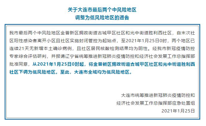 大连2地是否升级为中风险地区？相关情况速了解